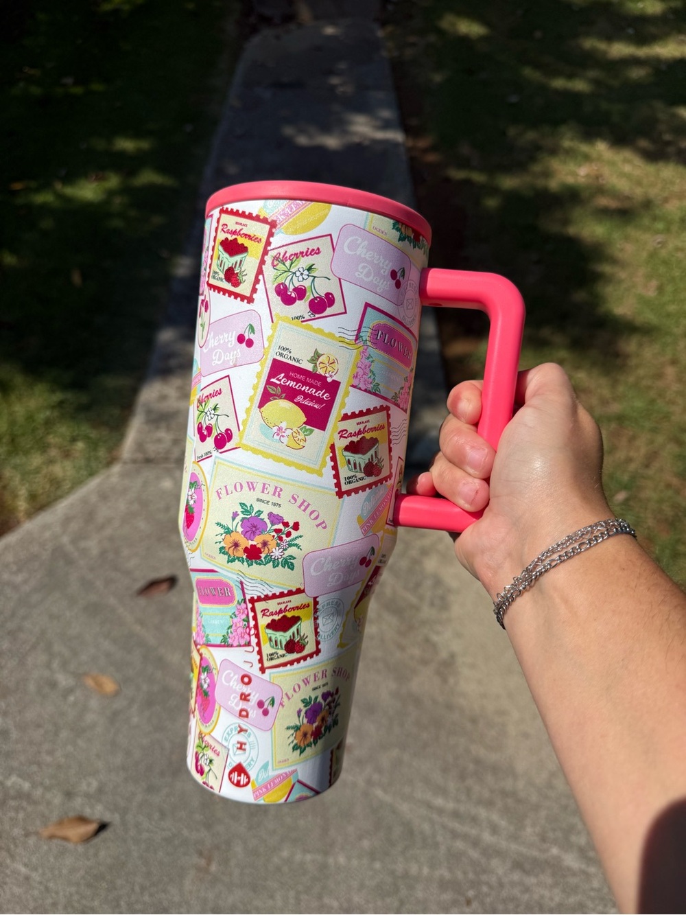 HydroJug Pink Floral Patchwork Travel Tumbler with Handle